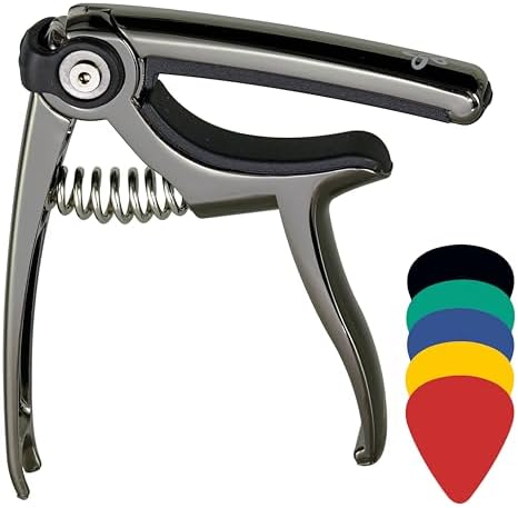 Sondery 4-in-1 Guitar Capo Includes String Cutter Pin Puller Pick Holder and 5 Guitar Picks for Acoustic & Electric Guitars Plus Free Pouch for Easy Storage