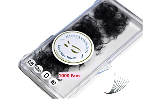 Kimeyelashes 8D 9D 10D 12D - 0.05 C and D Curl 500-1000 Premade volume fans loose Fans, Handmade eyelash extensions supplies Russian volume lash promade fan (17mm, 8D - Curl C)