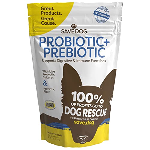 SAVE.DOG Probiotics for Dogs – Dog Probiotic Chews for Dogs with Clinically-Studied BC30 Probiotic + Prebiotic for Digestive & Immune Health - Dog Supplement with a Cause (90 Chews)