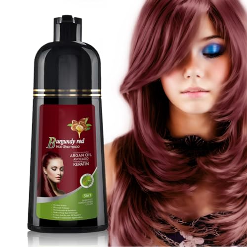 Natural Hair Dye Shampoo 3 IN 1, Hair Color for Gray Hair Coverage, Hair Coloring Shampoo for Women, Color Shampoo Beard Dye for Men, Vegan Ammonia Free Hair Shampoo (BURGUNDY RED)
