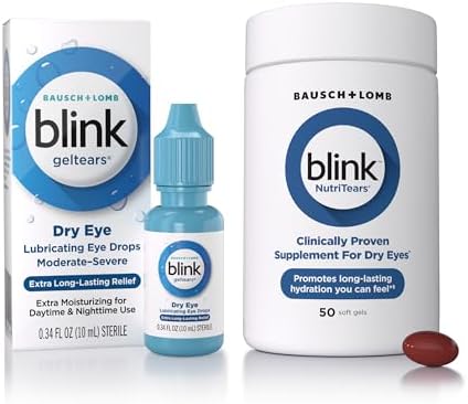 BLINK GelTears Eye Drops for Dry Eyes, Gel Lubricating Eye Drops, Moisturizing & Extra Long-Lasting Hydrating Eye Care NutriTears Clinically Proven Supplement for Dry Eyes, 50 Softgels