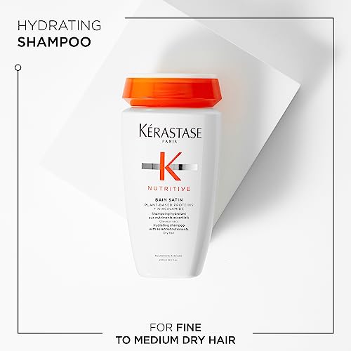 Kerastase Nutritive Bain Satin Shampoo | Gently Cleanses & Replenishes Moisture for Soft, Shiny Hair | With Plant-Based Proteins & Niacinamide | For Fine to Medium Dry Hair