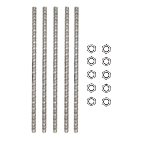 M10x250mm Fully Threaded Rod Studs Long Metric Threaded Screw 304 Stainless Steel Right Hand Threads All Threaded Rod Studs for Anchor Bolts Clamps Hangers U-Bolts 5 Pack