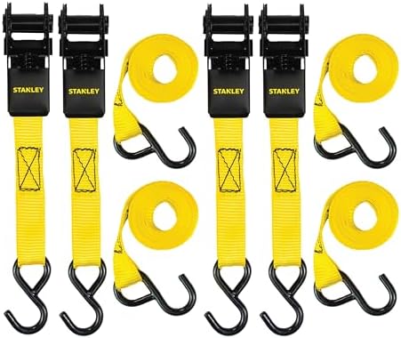 STANLEY S9500 Black/Yellow 1" x 10' Ratchet Straps - Light Cargo (300 lb Working Load / 900 lb Break Strength), 4 Pack