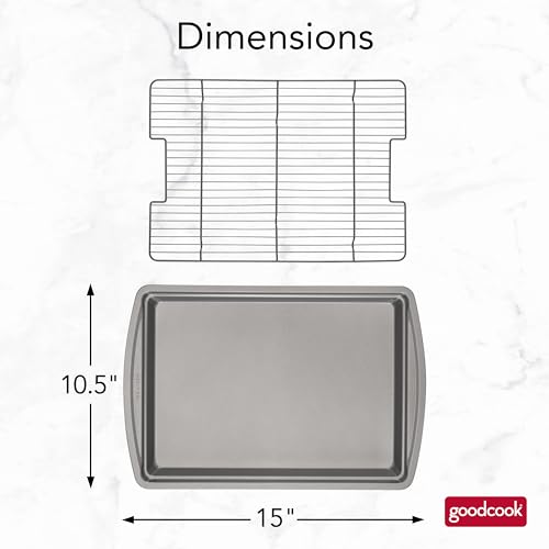 GoodCook 15” x 10.5” Nonstick Carbon Steel Baking Pan & Raised Wire Rack – Pizza Crisper, Crispy Bacon, Multipurpose Cooking Sheet Pan, Cooling Rack, Kitchen Cookware Set, Dishwasher Safe