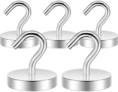 Neosmuk Magnetic Hooks Heavy Duty,120lb Super Strong Magnet with Hooks for Cruise Cabins, Large Metal Hooks for Hanging on Fridge,Extra Strong Magnet Hanger for Ship Walls, 5 Pack