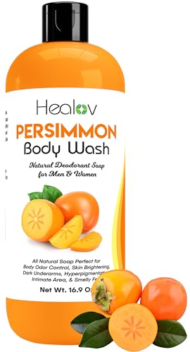 Persimmon Body Wash for Body Odor Control – Purifying Deodorizing Soap for Eliminating Nonenal Body Odor – Underarms, Intimate Inner Thigh, Bikini Area, Smelly Feet – Natural Deodorant Soap, Kids Safe