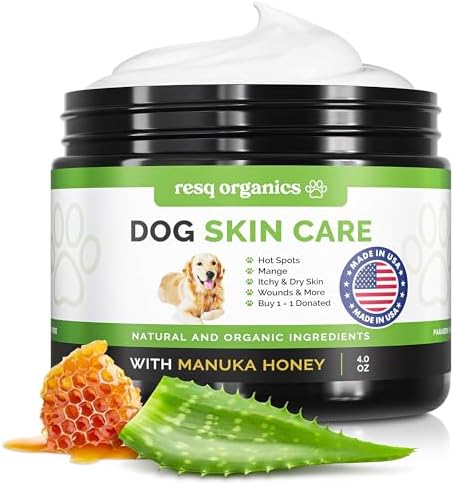 Hot Spot Treatment for Dogs, Cats & Pet Wound Care: Healing Ointment for Pets Itchy Skin Relief, Dry Skin Treatment, Natural Allergy Relief, Dog Paw Balm + Manuka Honey, Aloe Vera, Vitamin E (4 Oz.)