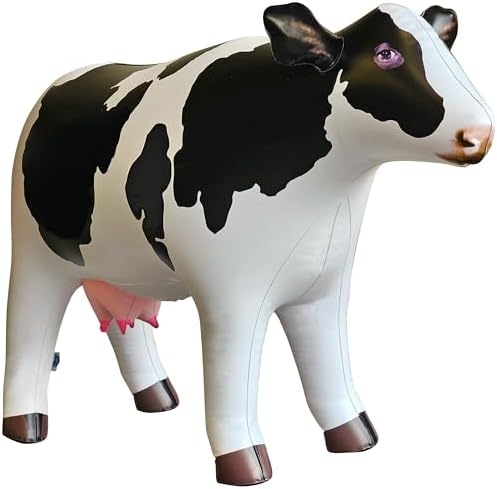 Jet Creations 37" Long Inflatable Cow Toys, Milk White Lifelike Blow-Up Cow Toy Figure for Decoration or Play, Livestock Theme Party, Pool, Birthday, VBS, Photo Prop, Easy to Inflate, 1 pc