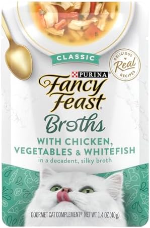 Purina Fancy Feast Lickable Wet Cat Food Broth Topper Classic, Chicken, Vegetables and Whitefish - (Pack of 16) 1.4 oz. Pouches