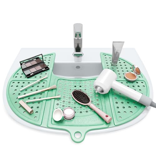 Sink Topper Foldable Sink Cover - Silicone Beauty Makeup Brush Cleaning Mat - Hot Tools Organizer - Bathroom Must Have Accessory for Extra Space & Storage Saver - Traveling - Standard green