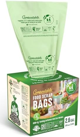 UNNI Compostable Liner Bags, 2.6 Gallon, 9.84 Liter, Extra Thick 0.71 Mil, 600 Count, Small Kitchen Food Scrap Waste Bags, ASTM D6400, US BPI, CMA and Europe OK compost HOME Certified
