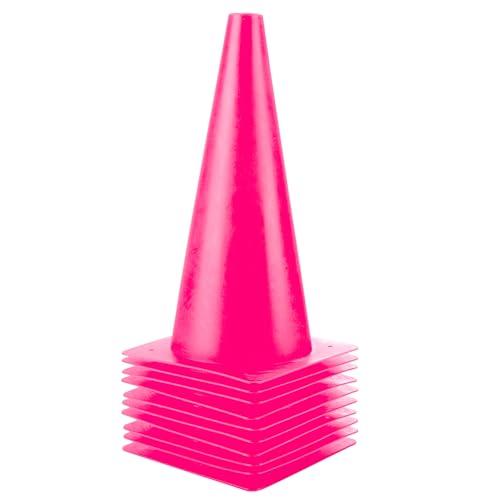 [10 Pack] Traffic Training Sports Cones, 12 Inch Orange Safety Cones, Soccer Basketball Cones for Drills, Plastic Marker Cones for Indoor/Outdoor Activity & Festive Events (Set of 10/24 Pack) (Pink)