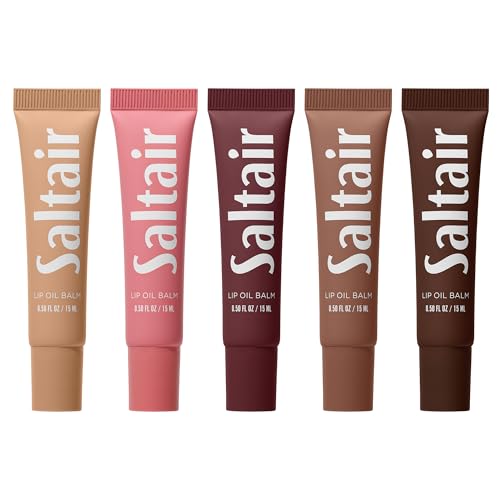 Saltair - Lip Oil Balm Conditioning Lip Oil - 5 Pack - Essential Shades Bundle - Sheer Buildable Color - Coconut Oil & Shea Butter Lip Treatment - Coconut Vanilla Flavor - 0.50 Fl Oz (2.5 Fl Oz)