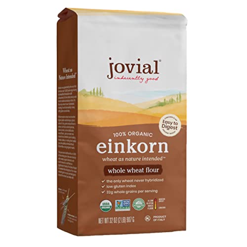 Jovial Organic Einkorn Whole Wheat Flour - Bread Baking Flour for Sourdough, High Protein, Non-GMO, Organic Pizza & Pasta Flour, European Italian Flour, Glyphosate Free - 32 Oz, 2 Pack