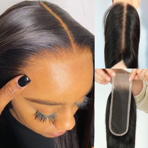 2x6 SKINLIKE Real HD Lace Closure Deep Parting Straight Human Hair 0.095mm Ultra-thin hd lace Closure Tiny knots Brazilian Virgin Human Hair Closure pre plucked with Natural Hairline, 14inch