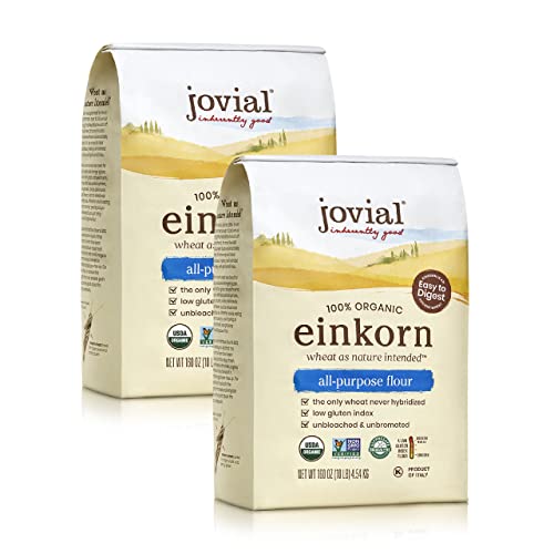 Jovial Organic Einkorn Unbleached All Purpose Flour - Bread Baking Flour for Sourdough, High Protein, Non-GMO, Organic Pizza & Pasta Flour, European Italian Flour, Glyphosate Free - 10 Lb, 2 Pack