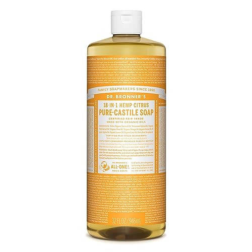 Dr. Bronner's - Pure-Castile Liquid Soap (Citrus, 32 ounce, 2-Pack) - Made with Organic Oils, 18-in-1 Uses: Face, Body, Hair, Laundry, Pets and Dishes, Concentrated, Vegan, Non-GMO