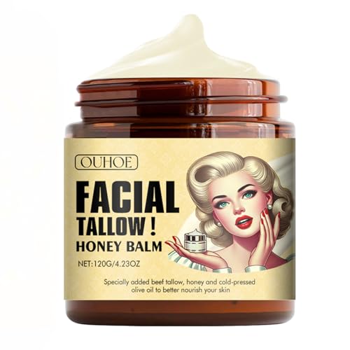 Tallow and Honey Balm for Face, Tallow Face Moisturizer Natural Organic Tallow Balm for Hydrating, Repair Soothing Sensitive Skin, Reduce Fine Lines