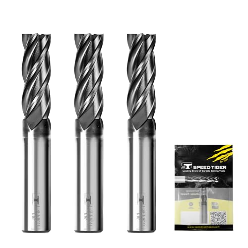 SPEED TIGER EISE 1/16" Carbide Square End Mill - 4 Flutes Milling Bits Set for Alloy Steels, Hardened Steels, Aluminum, Copper, Cast Iron, HRC 50 Deg AlTiN Coating, CNC Router Bits (3pcs)