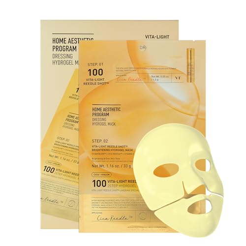 VT COSMETICS Vita-Light Reedle Shot 100 2-Step Hydrogel Mask(34.5gx4ea), Intensive Glowing, Exosome Glutathione Face Mask, Overnight Melting Mask, Korean Facial Mask