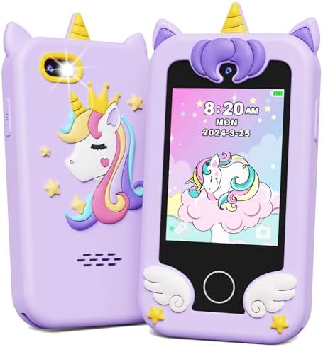 KOKODI Kids Smart Phone Toys, Birthday Gifts Unicorn Toddler Play Phone for Girls 3-10, Touchscreen HD Dual Camera Cell Phone for Kids, Travel Toy Preschool Learning Toy for Kids (Purple)