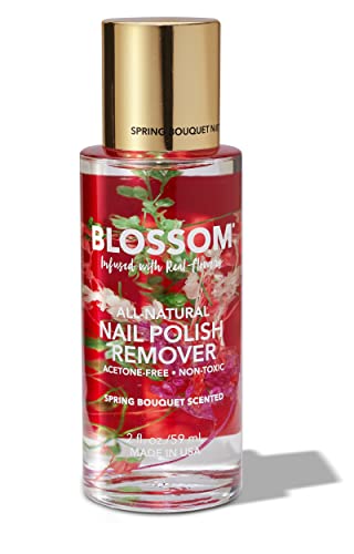 Blossom Non Toxic Nail Polish Remover Non Acetone, All Natural Scented, Vegan, Acetone Free Nail Polish Remover, Organic Plant-Based, Infused with Real Flowers, Made in USA, 2oz, Spring Bouquet