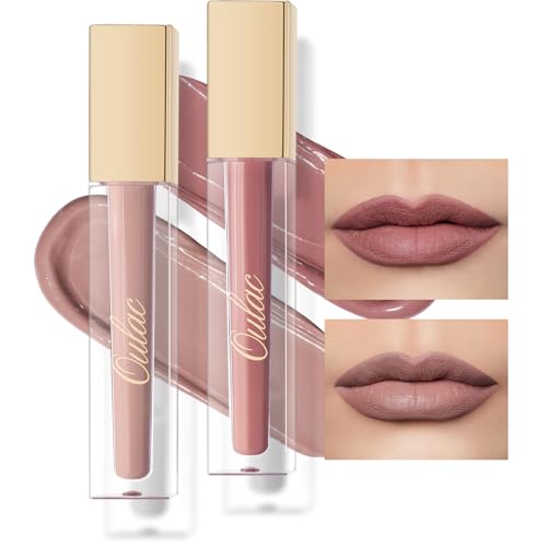 Oulac Matte Liquid Lipstick 2 PCS Set, Long Lasting Lipstick Waterproof Lip Stain, No Transfer, Creamy High Pigmented Formula with Rose Oil, Vegan [M19+M24]