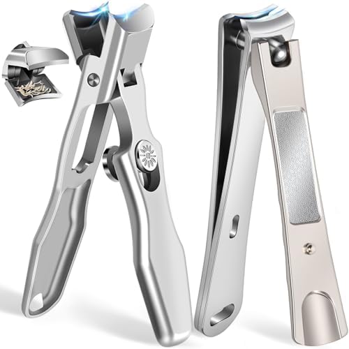 Nail Clippers for Men Thick Nails, Large Toenail Clippers for Seniors Thick Toenails with Wide Opening, Ultra Sharp Anti Splash Fingernail Clipper Cutter Long Handle with Catcher