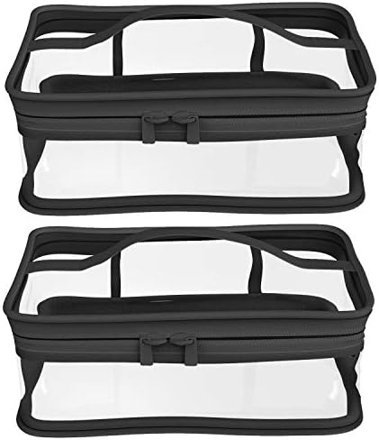 Black Transparent Cosmetic Bag Waterproof Handbag Portable Travel Work Make Up Kit Double Zipper Storage Bag, 2 PCS