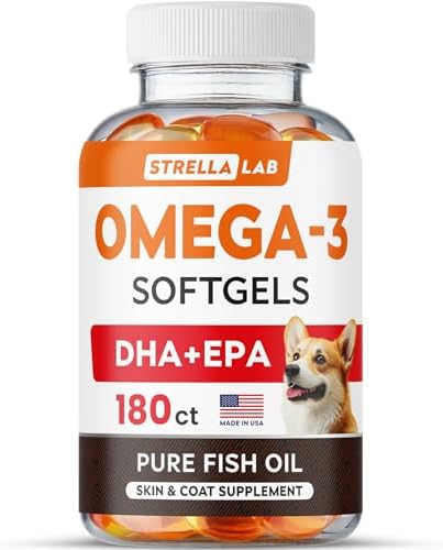 StrellaLab Omega 3 Fish Oil Pills for Dogs (180 Ct) - No Fishy Smell Softgels - EPA + DHA Fatty Acids Reduce Shedding&Itching - Supports Joints, Brain, Heart&Overall Health - EPA&DHA Fatty Acids - USA
