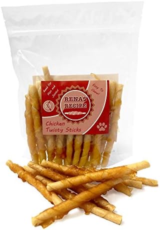 Rena's Recipe Chicken Twisty Sticks (8 oz) Rawhide Free Chicken Wrapped Soft Chews with Glucosamine for Joint Health