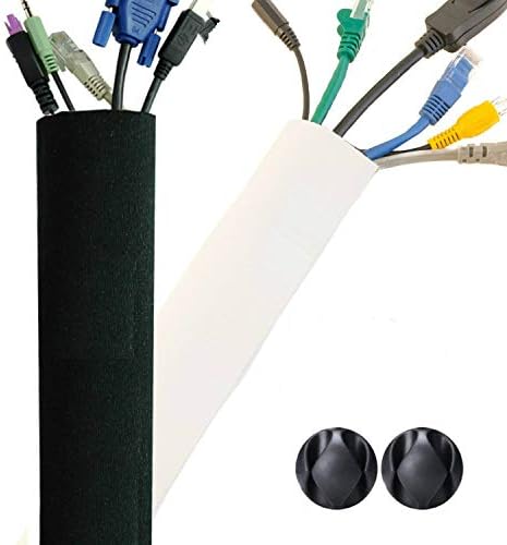 Premium 63'' Cable Management Sleeve, Best Cords Organizer for TV On Wall, Desk, Computer, Office, Home - DIY Adjustable Reversible Black and White Neoprene Cord Hider Wire Cover Concealer Wrap