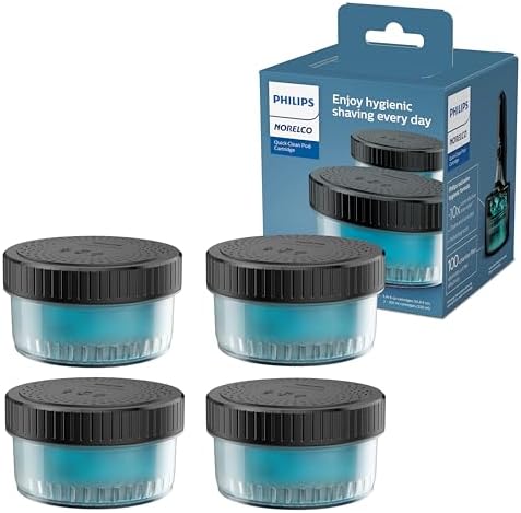 Philips Norelco Quick Clean Pod Cartridge, Lubricates Shaver & Eliminates Cut Hair, 4x 5.4 fl oz Cartridges (Up to 1yr Supply), BD9010AZ