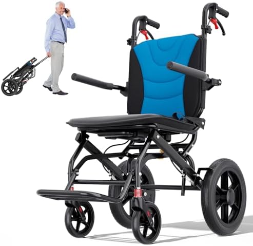 Wheelchairs for Adults Transport Chair Lightweight Foldable with Telescopic Handle, Ergonomic Portable Folding Travel Wheel Chairs for Seniors