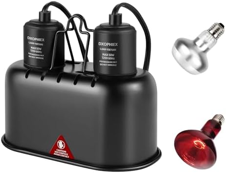 Nano Reptile Heat Lamp Fixture, Dual Reptile Light Fixture with 60W Basking Bulb & Infrared Bulb for Bearded Dragon, Turtles, Snake and Lizard Terrarium