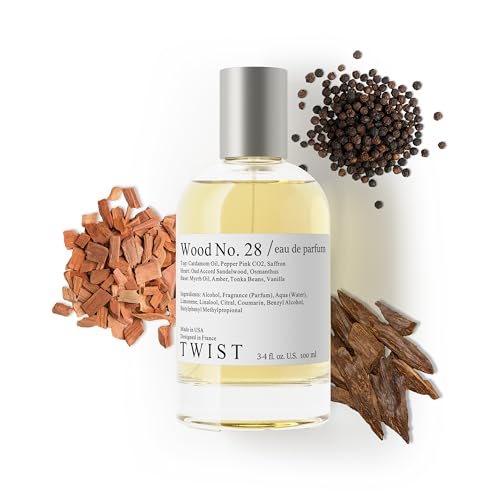 Twist Wood No. 28 - Eau De Parfum Inspired by Tom Ford's Oud Wood, Long-Lasting Perfume for Women & Men, Paraben Free, Vegan, Clean Ingredients, Unisex, Fragrance - Spray 100 ml | 3.4 fl. oz.