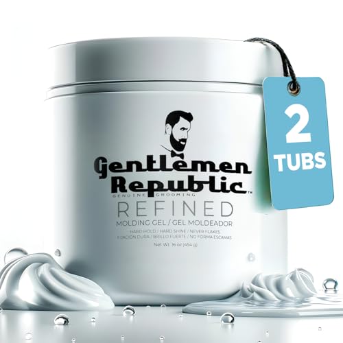 Gentlemen Republic 16oz Refined Hair Gel - Professional Formula for 24 Hour Shine and Hold, Humidity Resistant, 100% Alcohol-Free and Never Flakes, Made in the USA - 2pk