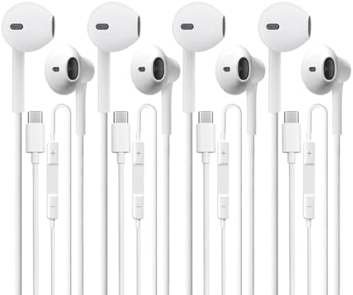 USB C Headphones 4 Pack，USB Type C Earbuds HiFi Stereo USB C Wired Earphones with Microphone Volume Control Compatible with Samsung Galaxy S23 S22 S21 Google Pixel 6 5 4XL/iPad Pro
