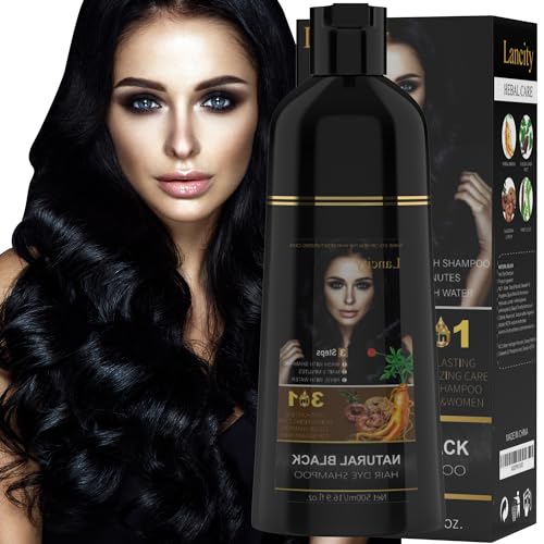 Hair Dye Shampoo 3-In-1 Hair Color Shampoo Instant Coloring Gray Hair Coverage Nature Herbal treated for Men and Women (500mL,17.6 Fl Oz) (Black)