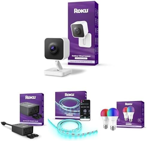 Roku New Outdoor Camera 2024 - Home Security Smart Home Outdoor Smart Plug - WiFi Smart Plugs Smart LED Light Strip, 16.4ft - Color Smart Light Bulbs (Color, 2-Pack)