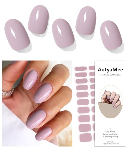 Semi Cured Gel Nail Strips (Nude Purple)-20 PCS Gel Nail Stickers | Gel Nail Wraps | UV Light Required, Salon Quality & Easy to Use