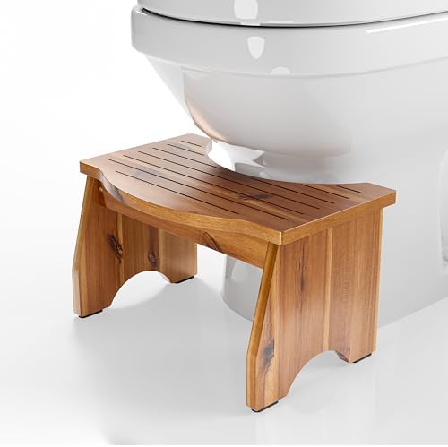 HOLANA 9" Acacia Poop Stool for Bathroom Adults - Squatting Toilet Stool for Kids - Pooping Stool Squat with Anti Slip Layer - Bathroom Stools for Sitting/Travel (Acacia Wood 9 Inch Height)