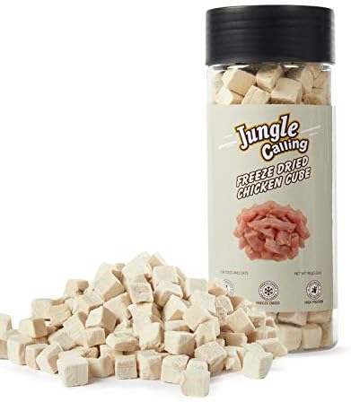 Jungle Calling Freeze Dried Chicken Cat & Dog Treats, Single Ingredient Chicken Bites, High Protein Pet Training Treats & Food Topper (Chicken Cubes, 3.2 oz)