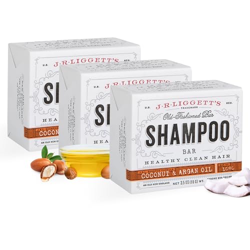 J·R·LIGGETT'S All-Natural Shampoo Bar, Virgin Coconut and Argan Oil - Strong and Healthy Hair-Nourish Follicles with Antioxidants and Vitamins-Detergent and Sulfate-Free, Set of Three, 3.5 Ounce Bars