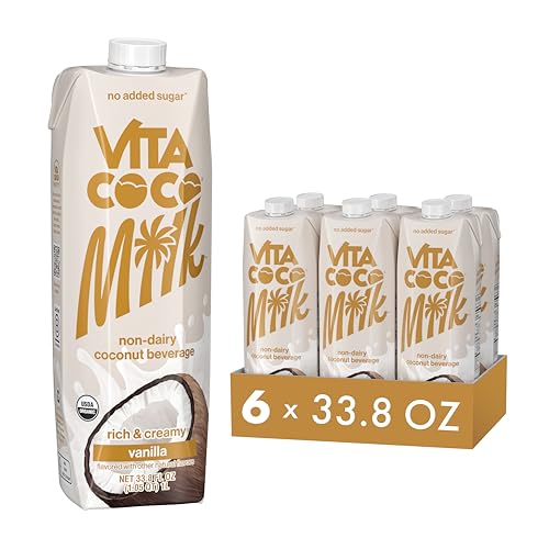 Vita Coco Vanilla Organic Coconut Milk, Plant Based, Dairy Free Milk Alternative - Gluten Free, Soy Free, and Unsweetened - Perfect Add to Cereal, Smoothies, Desserts -33.8 Fl Oz (Pack of 6)