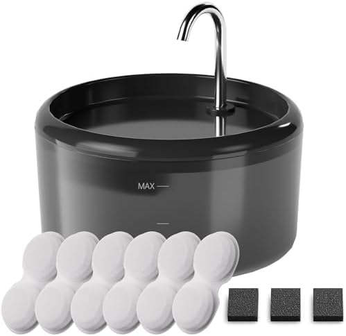 Cat Water Fountain for Cats Inside: Pet Water Fountain - Auto Cat Drinking Fountain - Faucet Cat Water Dispenser with LED Light - Silent Water Bowls for Small Animal - 80oz/2.4L Waterer with 9 filters