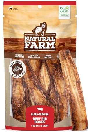 Natural Farm Rib Bones for Dogs (9-10 Inch, 8 Pack) - Beef Ribs for Dogs, Farm-Raised Cattle - Slow-Roasted Flavor Treats, Promotes Dental Health, Great for Medium and Large Dogs