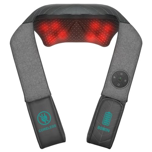 Nekteck Cordless Neck and Back Massager for Pain Relief Deep Tissue, Shiatsu Neck Massager with Heat, Portable Massage Pillow for Shoulder, Leg, Body Muscle, Home, Office, Car, Gifts for Men Women