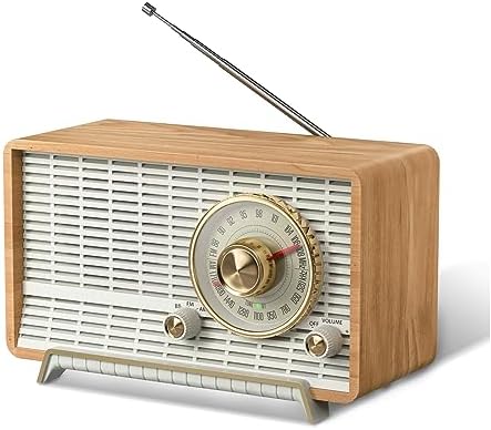 YOWGUIF AM FM Radio Classic Retro Wood Table Radio Bluetooth Speakers Radios Plug-in Wall with Rotary Knob Great for Home, Office